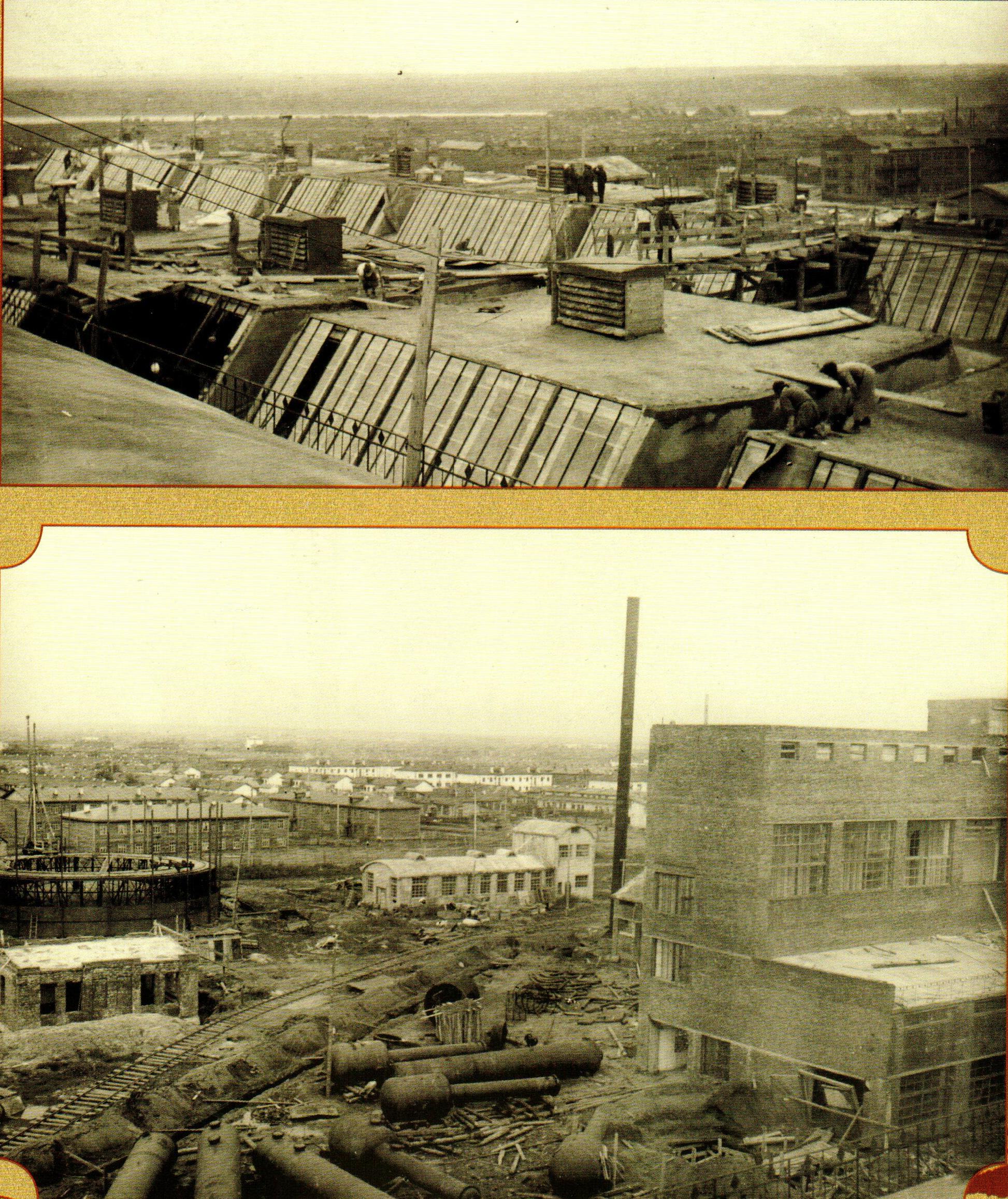 Монтаж оборудования для крупнотонажного химпроизводства на Кемеровском АТЗ, 1930-е годы.
